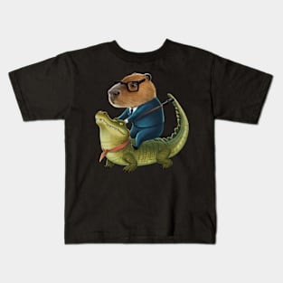 Classic Capybara Riding On a Crocodile Kids T-Shirt